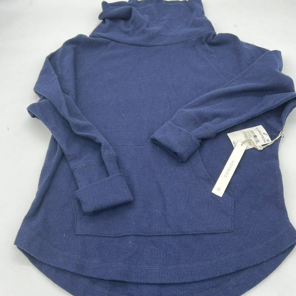 Caslon Cowl Neck Sweater Womens Small Navy Ribbed Oversized Long Sleeve NWT